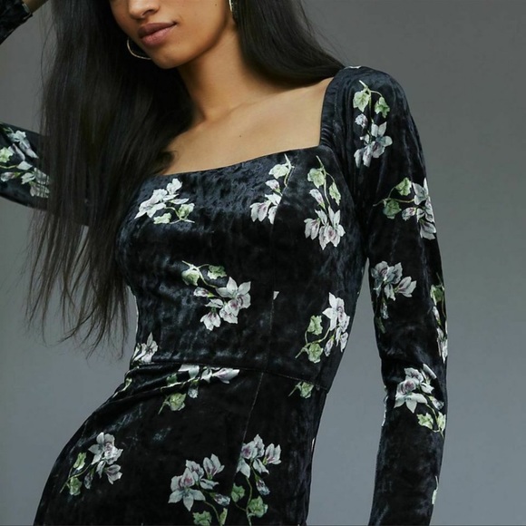 Anthropologie Hutch Velvet Square Neck Floral Midi Dress Sz XL - Picture 4 of 10